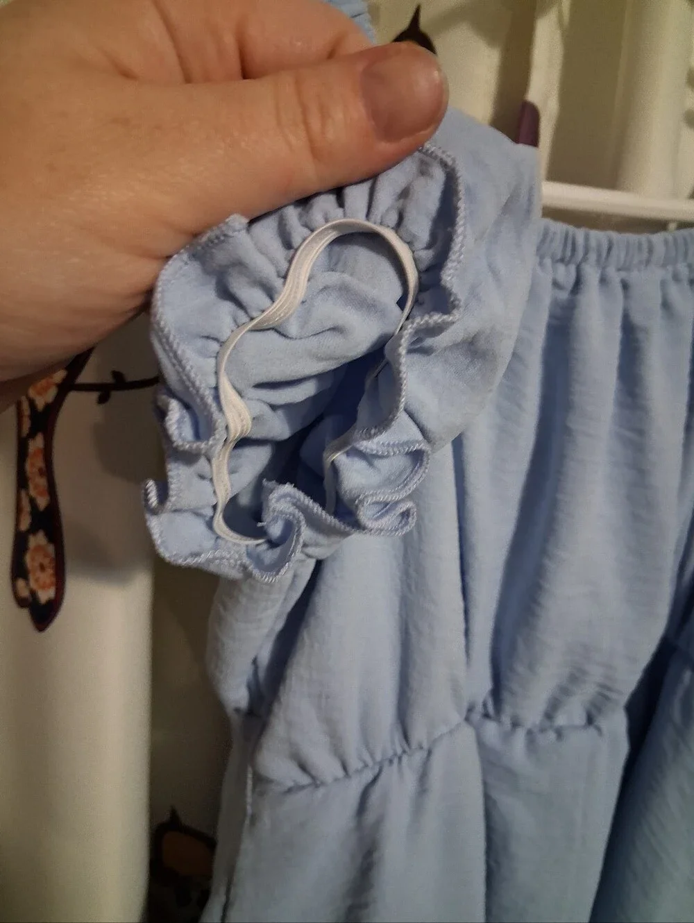Light Blue Puff Sleeve Tiered Dress with Waist Tie Size 12 (Girl)